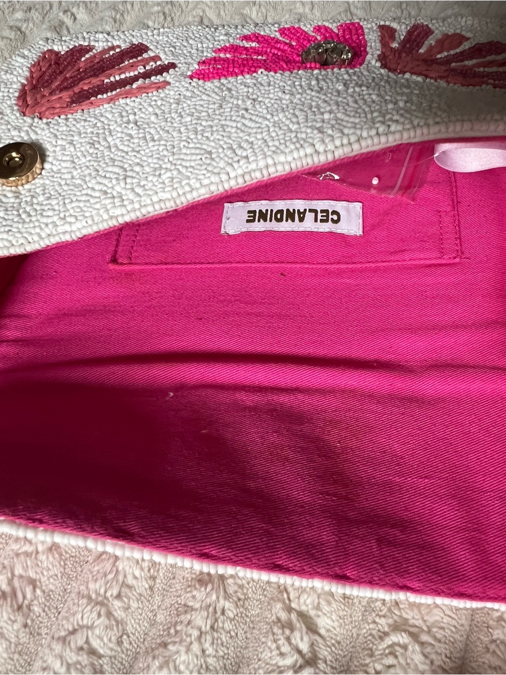 Anthropologie Pink & White Beaded Shoulder Bag - Picture 5 of 5